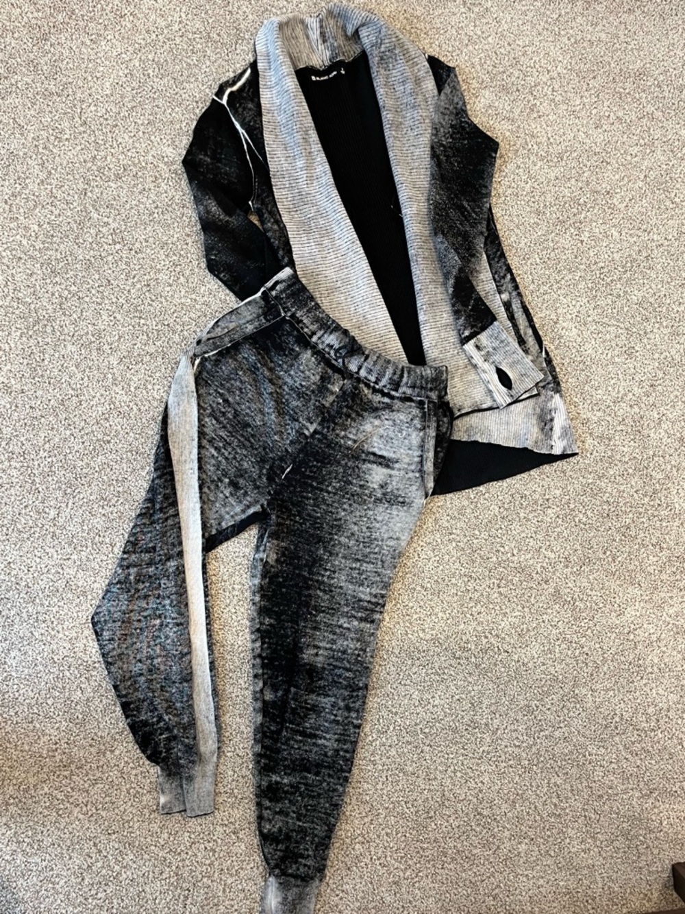 Blanc Noir. Matching set. Black & White Marble-Effect Jogger Pants and cardigan